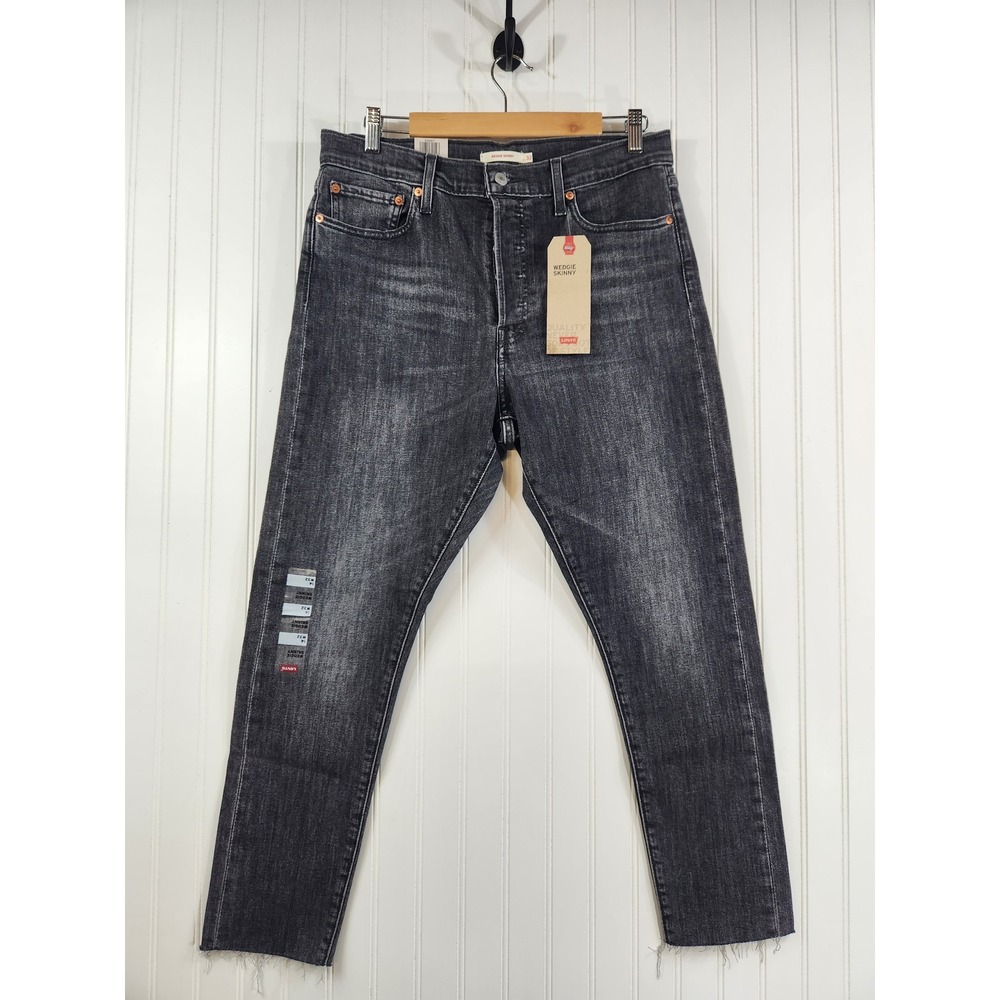NEW Levi's Skinny Jean Women 34x27 High Rise Button Fly Frayed Hem Black Size 14